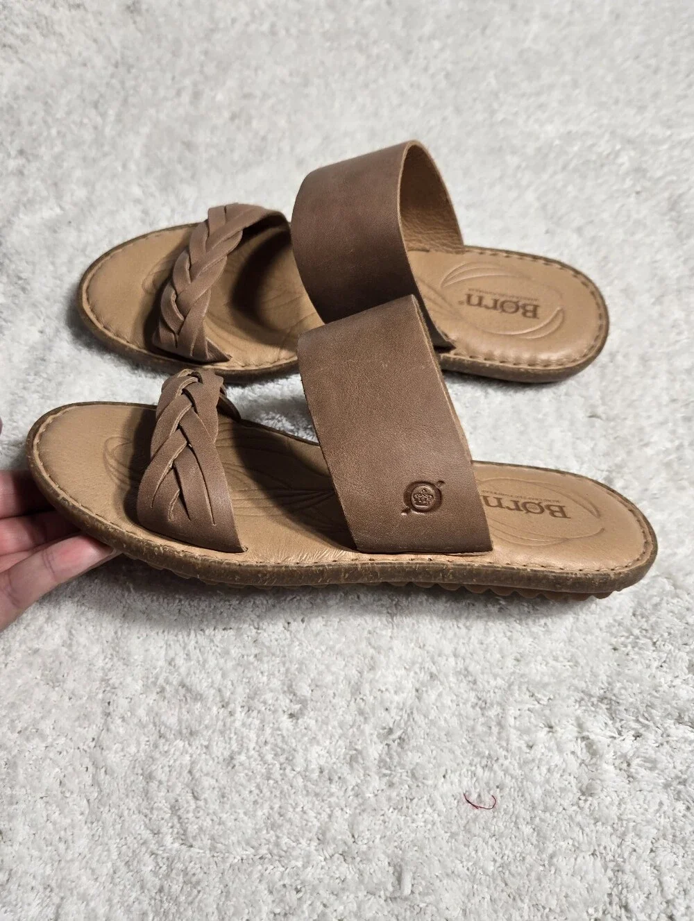 BORN Women Cherita Braided Strap Leather Slide Flat Sandal US 8 Like New